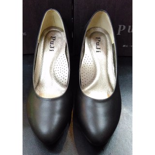 [kikishoes] puji細中跟素面黑色尖頭包鞋.上班族基本款示台灣製