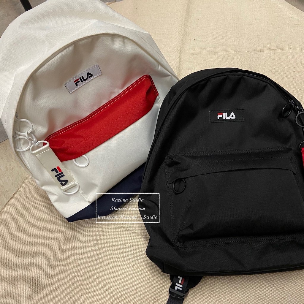 Kazima｜FILA  Logo 後背包 小背包 背包 包包 黑 深藍 白 黑色 白色 書包 素面 肩背包