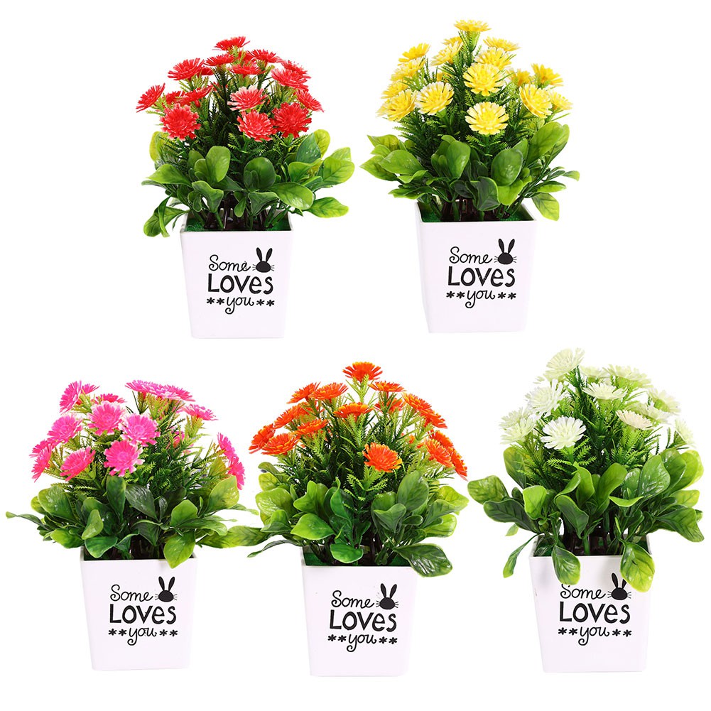 新品 批發 仿真植物創意小盆景假花盆栽21朵小菊花迷你小盆栽 蝦皮購物