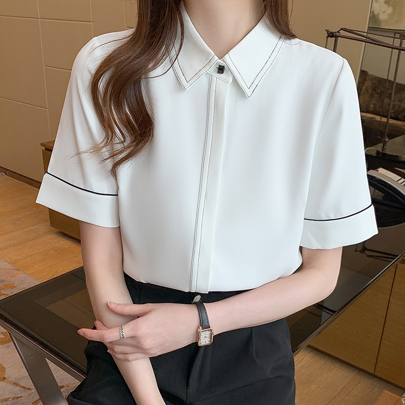 夏裝新款女士職業裝白色襯衫 簡約百搭短袖工作上衣