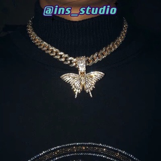 【@Ins studio】歐美嘻哈新款蝴蝶吊墜古巴鍊hiphop夜店飾品必備男女項鍊