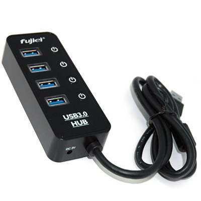 Fujiei USB3.0 電子式開關4埠HUB(附台製2A變壓器)HUB及變壓器皆通過台灣安規認證