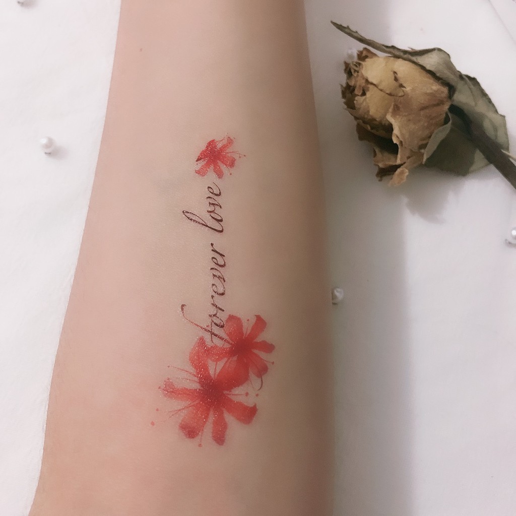 台灣現貨貓熊繽雰forever Love永遠的愛異國戀英文彼岸花紋身貼曼珠沙華乾花漢服曇花束古風裝飾攝紅黑地獄花 蝦皮購物