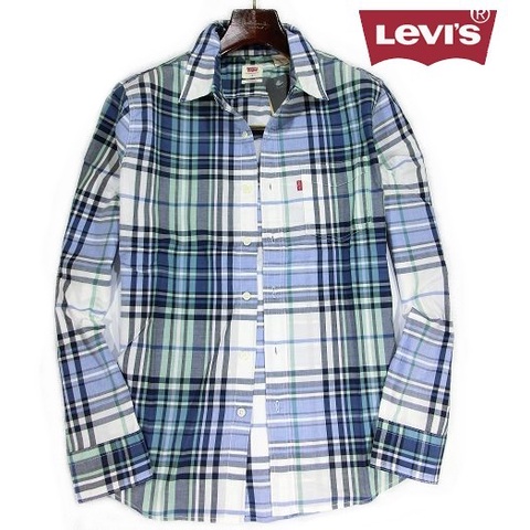Levi's 格子長袖襯衫 日系L號 藍色 x 綠色格紋襯衫 休閒美式休閒 100%棉 新品 現貨
