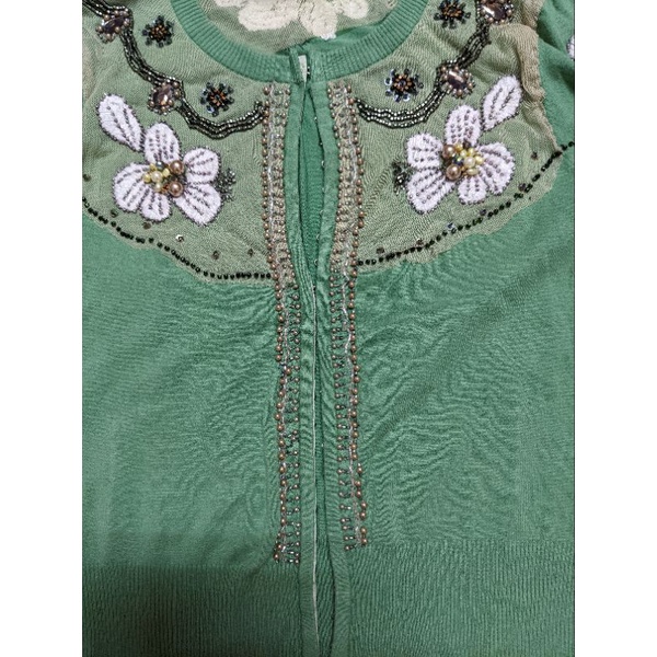 溫慶珠湖水綠縫珠繡花2件式針織衣
