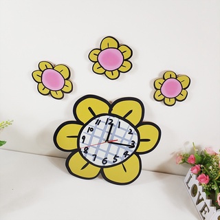 立體墻貼向日葵卡通彩繪掛鐘表卡通花朵創意靜音時鐘壁鐘石英鐘表