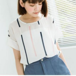 轉賣queen shop 撞色幾何條狀雪紡上衣