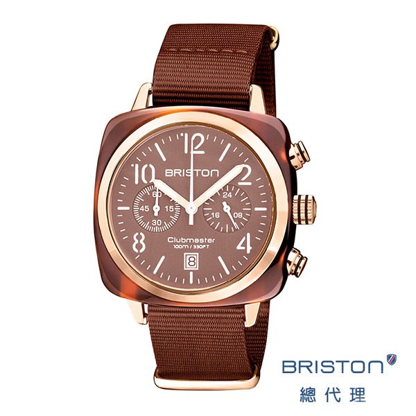 BRISTON 手工方糖錶 可可色 玫瑰金框 雙眼 方糖錶 時尚百搭 女錶 手錶 男錶 6799