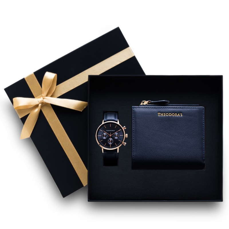 【THEODORA'S】手錶皮夾禮盒-Apollo 女款短夾深藍【希奧朵拉】