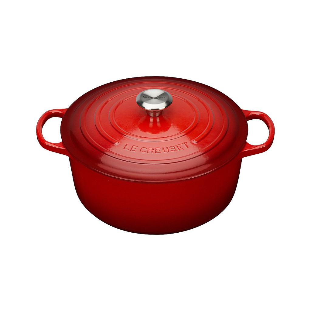 [專櫃現貨]法國LE CREUSET 28cm專櫃正貨新版圓形琺瑯鑄鐵鍋不鏽鋼頭圓鐵鍋正品英國購入signature紅色