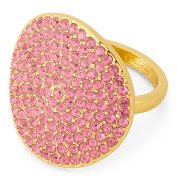 全新美國名牌 COACH 金色鑲粉紅玻璃鑽 戒指，只有一件！(購買前請先詢問是否有存貨，隨時缺貨！)