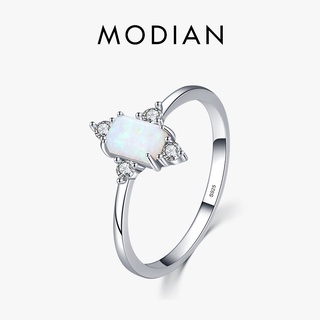 Modian Real 925 純銀戒指女士閃亮皇冠蛋白石手指戒指經典奢華婚禮聲明珠寶 Anel