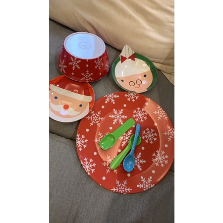 外銷特賣搶品/ 聖誕造型輕量塑膠碗盤7件組 裝飾 沙拉 寵物 水果 小孩玩具 適用