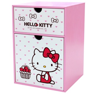 正版 木製 KT-0663 Hello Kitty 直式兩抽置物盒 收納盒【羅曼蒂克專賣店】