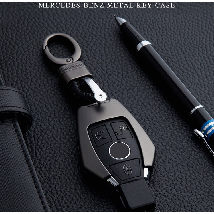賓士 黑灰色 金屬鑰匙殼 鑰匙殼 金屬汽車鑰匙包 合金鑰匙套 改裝 鑰匙套