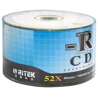 含稅附發票【史代新文具】RITEK 700MB 80分鐘 52倍速 CD-R 光碟片 (收縮膜50片)