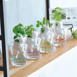 【聖新陶芸】Hang Animals杯緣子水耕栽培盆器/模擬動物 (日本正版/石膏/模擬/動物石膏/水耕栽培/薄荷)