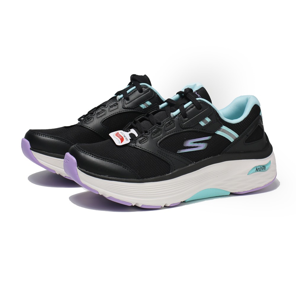 SKECHERS 慢跑鞋 足弓支撐 MAX ARCH FIT 黑藍紫 休閒鞋 女 (布魯克林) 128301BKAQ