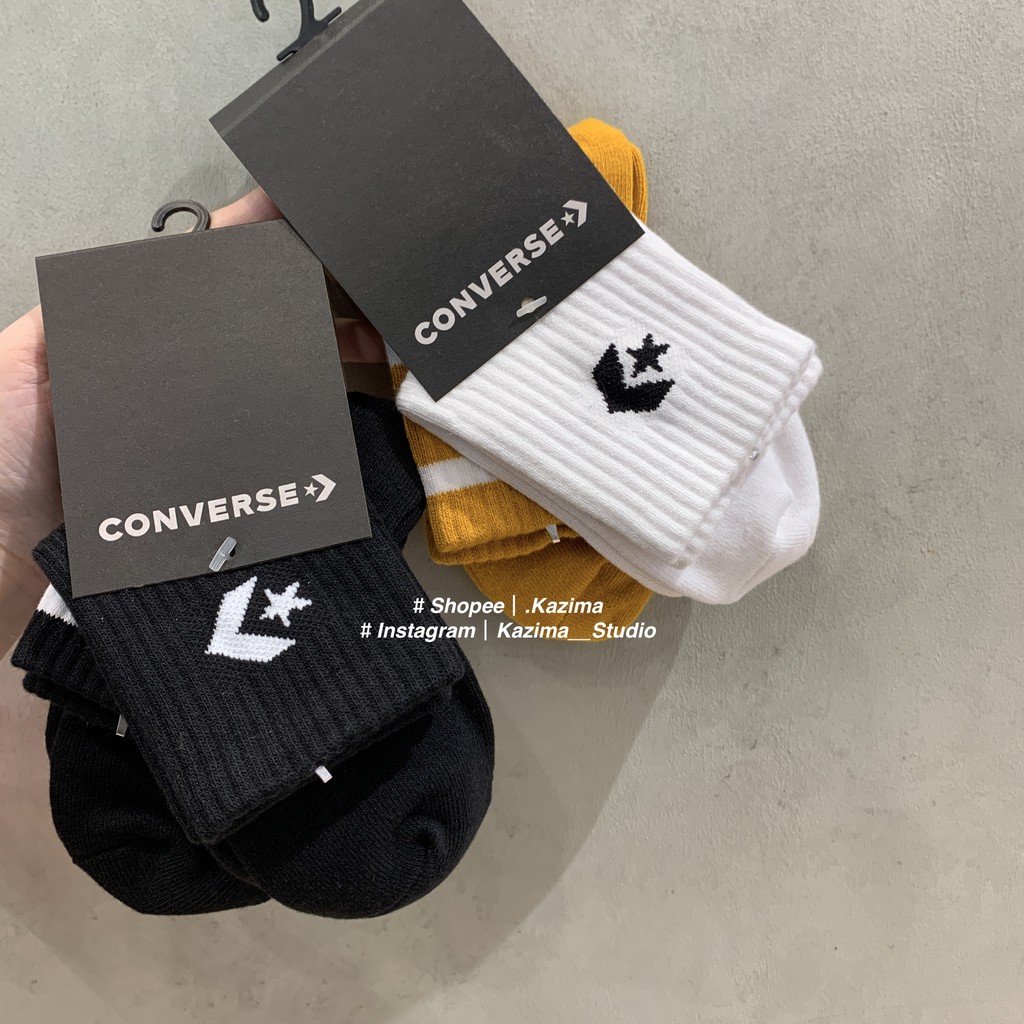 Kazima｜Converse Logo Socks 襪 襪子 短襪 棉襪 芥黃 芥末黃 黃色 白 白色 黑色 條紋 黑