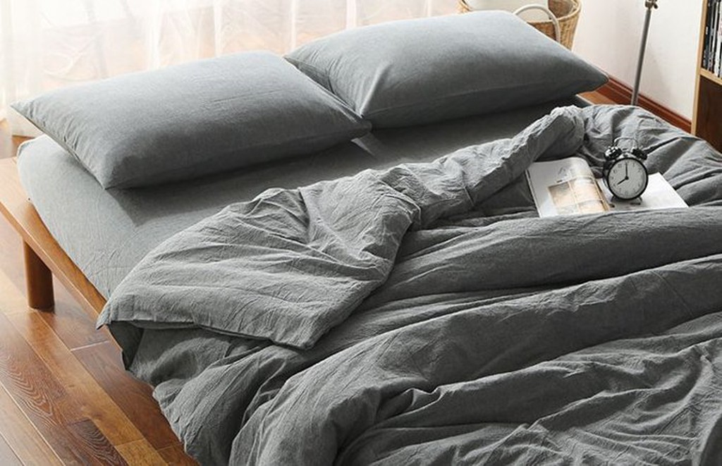 日式水洗棉系列~MUJI無印良品風 純棉簡約素面標準雙人床包被套4件組(5尺)吸汗/透氣/舒適~PicHOME 挑 家居