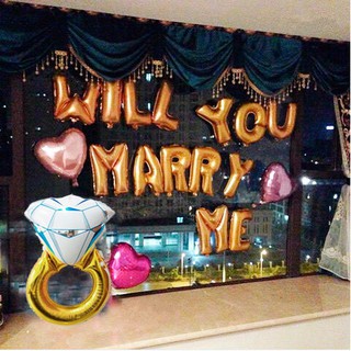 愛情類主題#11~MARRY ME嫁給我創意浪漫求婚氣球diy佈置裝飾嫁給我裝飾鑽戒字母鋁膜氣球套餐告白求婚附打氣筒