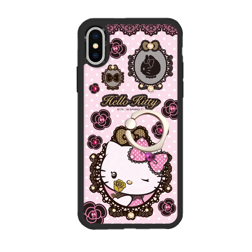 三麗鷗 Kitty iPhone Xs Max 6.5吋施華彩鑽減震指環扣手機殼-蕾絲凱蒂
