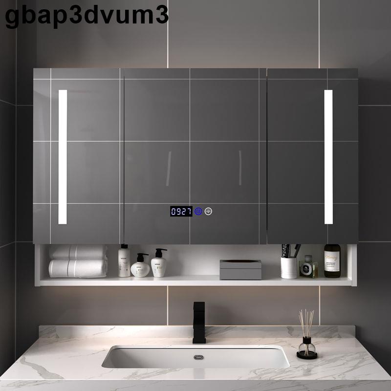 實木智能浴室鏡柜單獨衛生間除霧鏡箱掛墻式廁所梳妝鏡帶燈置物架gbap3dvum3