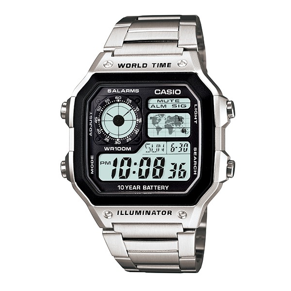 瘋代購 [現貨可面交] CASIO AE-1200WHD-1A 地圖錶 10年電力 防水100米 不鏽鋼錶帶