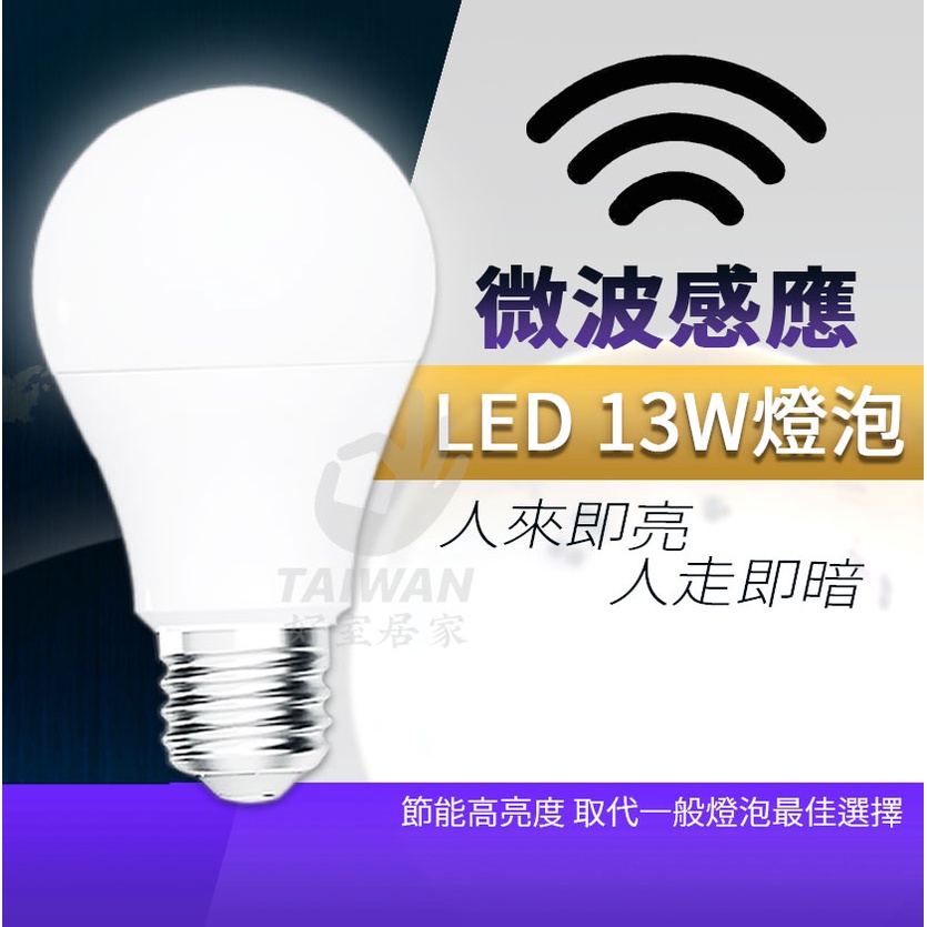 🔥促銷免運🔥 13W LED人體感應LED燈泡 緊急照明 E27 紅外線 自動感應 人體雷達感應燈泡 微波感應燈泡