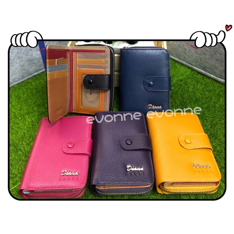 👑DIANA JANES 黛安娜質感真皮扣式中夾拉鍊/女生皮夾/真皮皮夾大拉鍊零錢袋
