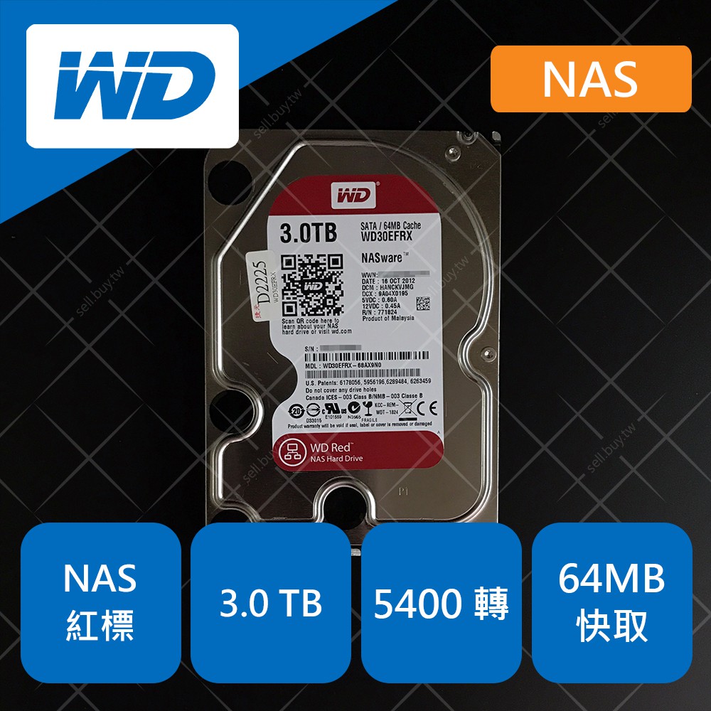 WD 威騰 紅標 3TB 3T 3.5吋 NAS 硬碟 HDD 5400轉 64MB 快取 WD30EFRX 無壞軌