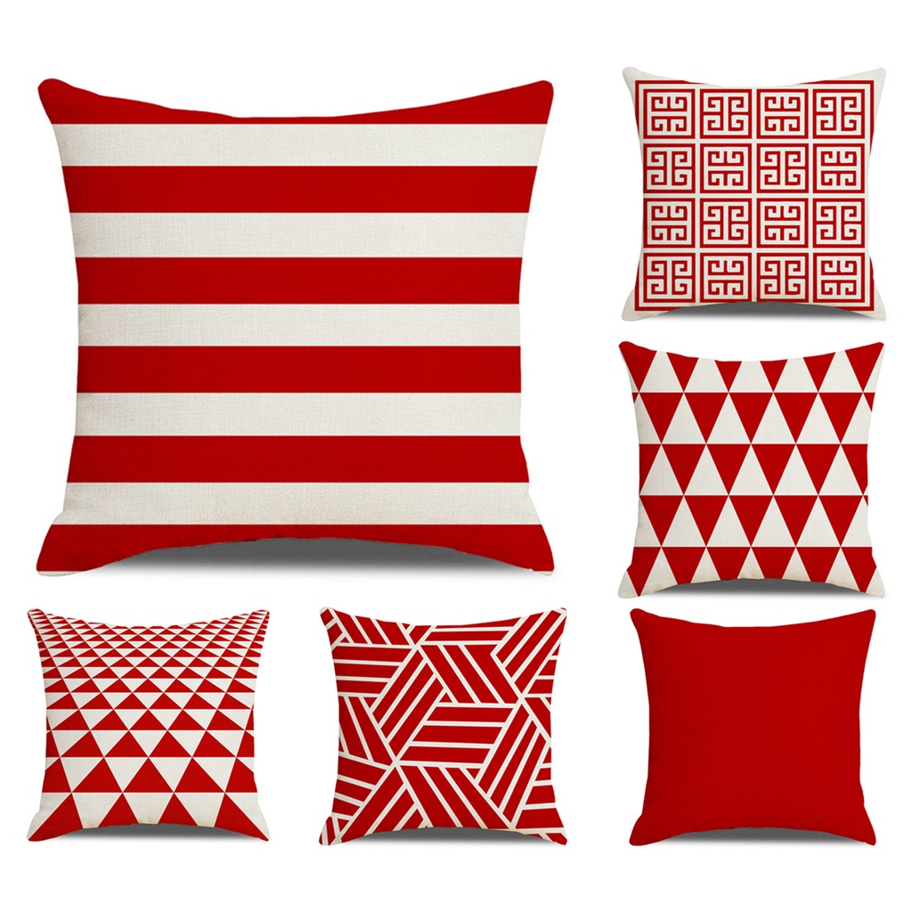 紅色條紋幾何棉麻枕套40x40,45x45,50x50,60x60.正方形抱枕套,沙發靠墊套