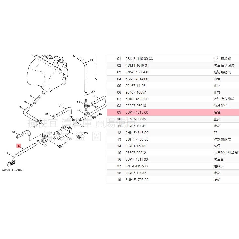 撿便宜 料號:5sk-f4315-00YAMAHA山葉原廠部品 油管 主油路油管 RS Jog Sweet 就水 100