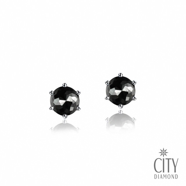 City Diamond 引雅【東京Yuki系列】鉑金黑鑽石20分6爪耳環