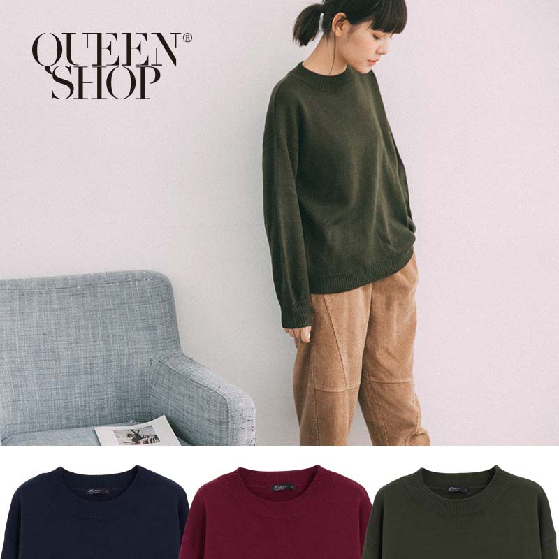 QUEENSHOP【01070872】素面小澎袖圓領針織衣 三色售＊現+預＊