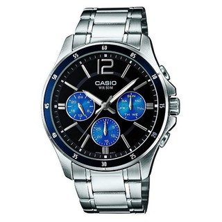 CASIO卡西歐手錶 MTP-1374D-2A 男錶 指針錶 不鏽鋼錶帶 黑藍 礦物玻璃鏡面 保固