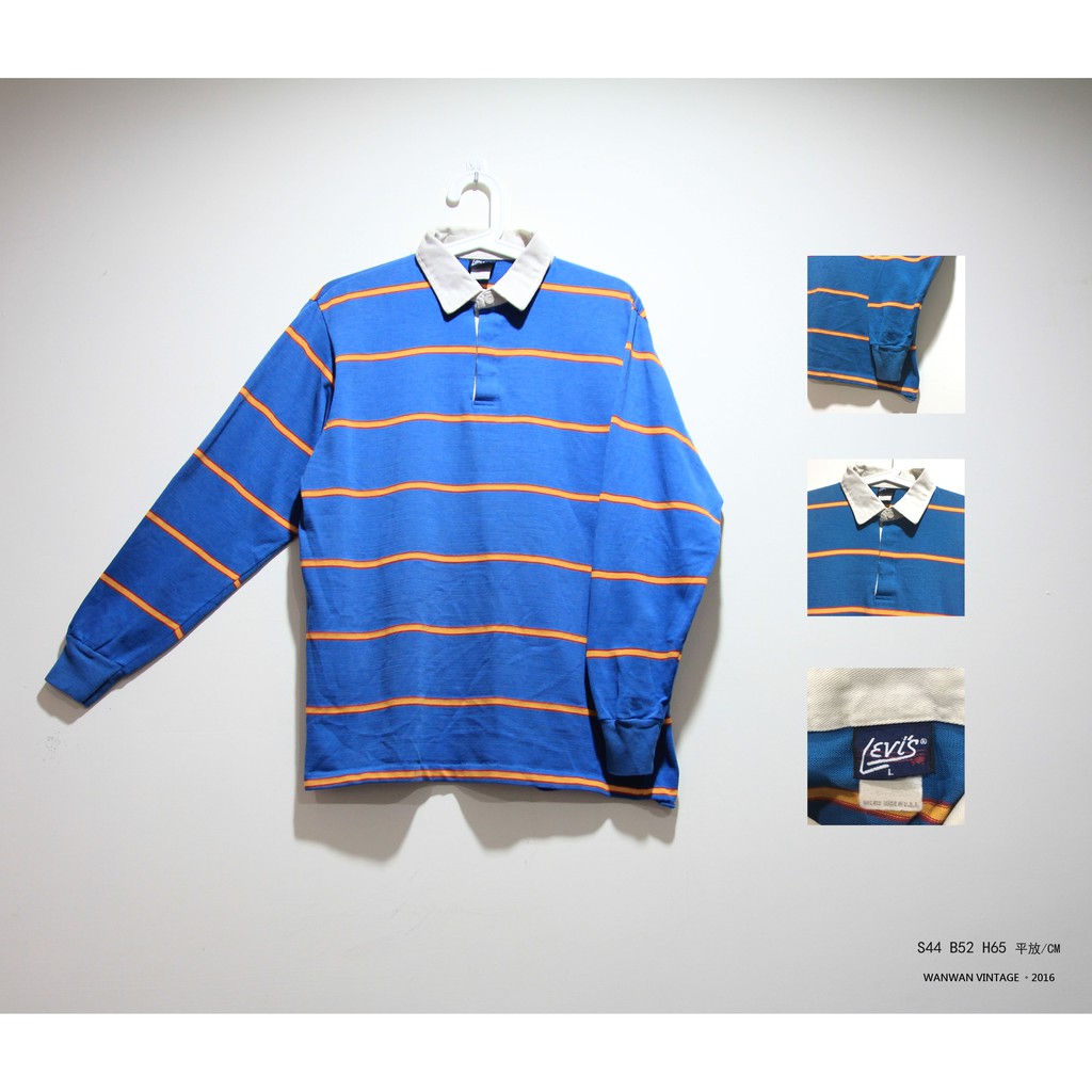 70S LEVI'S 藍色黃條紋Rugby Shirt橄欖球衫/長袖POLO衫