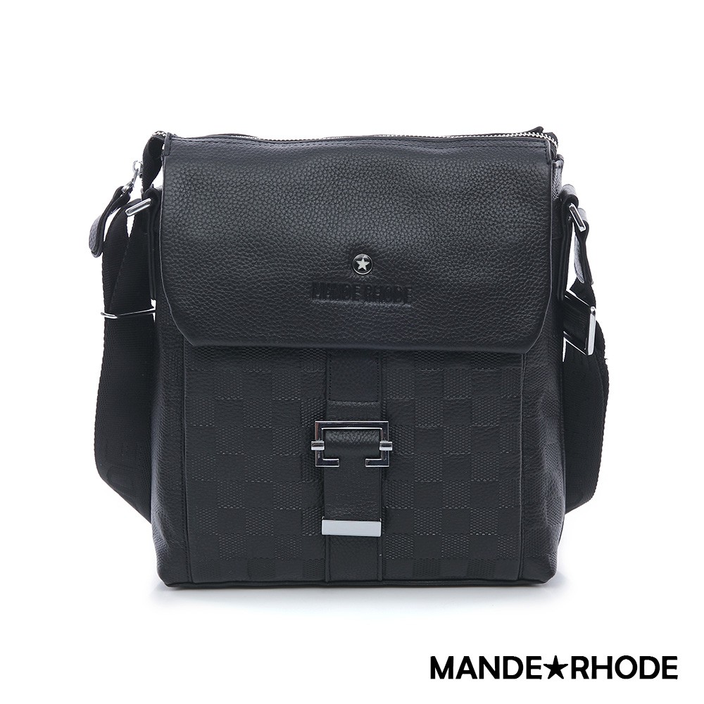 MANDE RHODE - 巴弗洛 - 真皮格紋扣環直式斜背包 - X60743