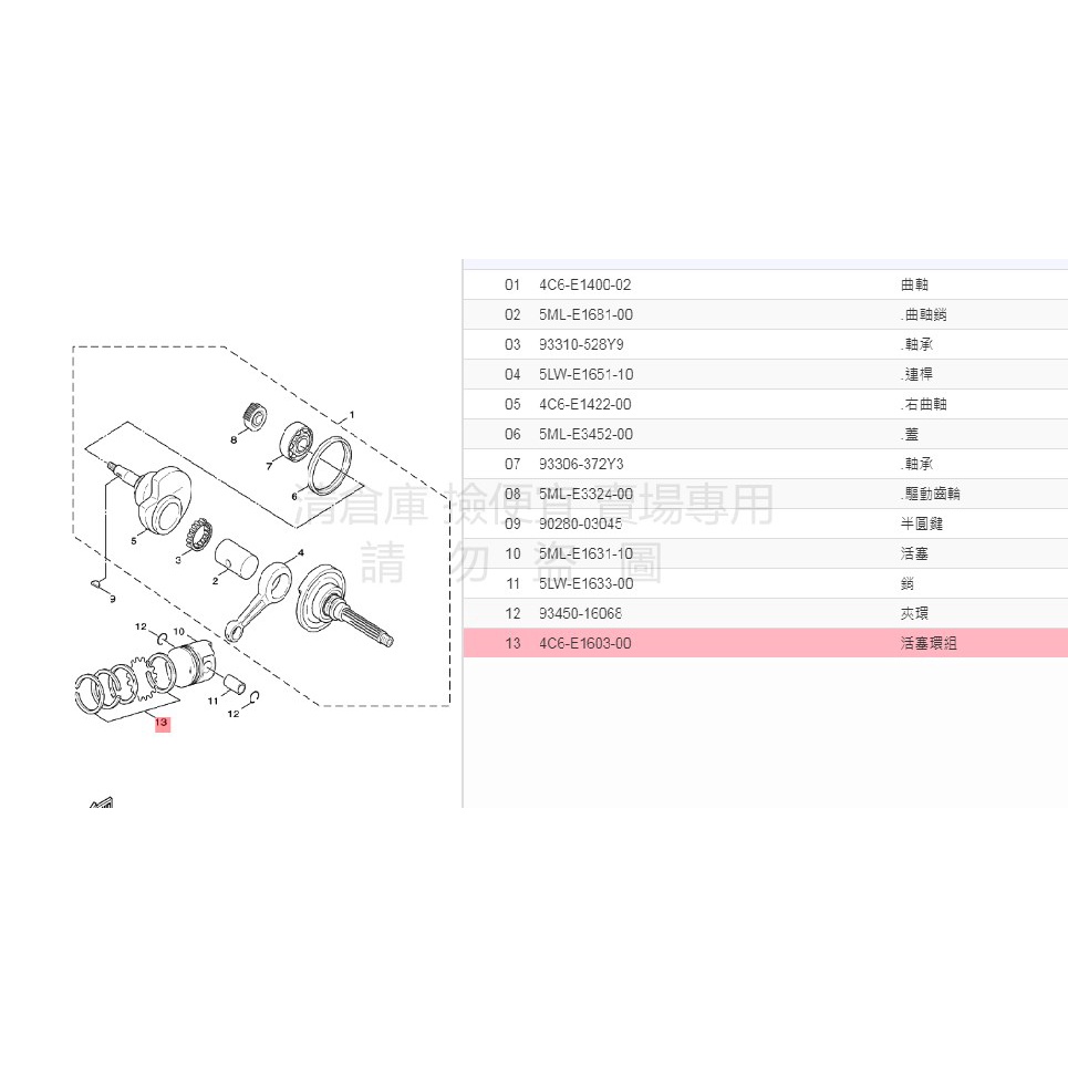 撿便宜 料號 4C6-E1603-00 YAMAHA 山葉原廠 活塞環組 GTR 二 三 四代 新勁戰　BWS R