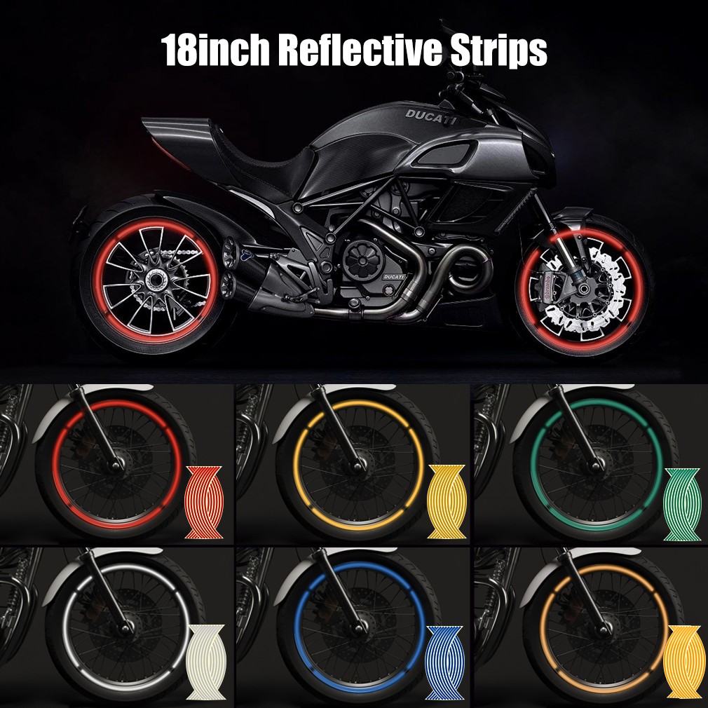16 件/套條帶反光越野摩托車汽車輪胎車輪貼紙貼花 18 英寸反光輪輞膠帶汽車造型