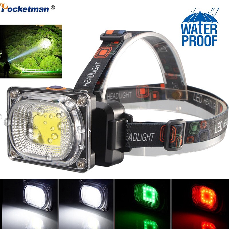 超亮防水超耐用 強大的COB LED頭燈DC USB前照燈3種模式防水頭燈，帶18650，用於狩獵釣魚