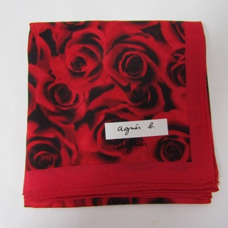 全新 agnes b. 玫瑰手帕 半絲棉 紅色的 57x57cm