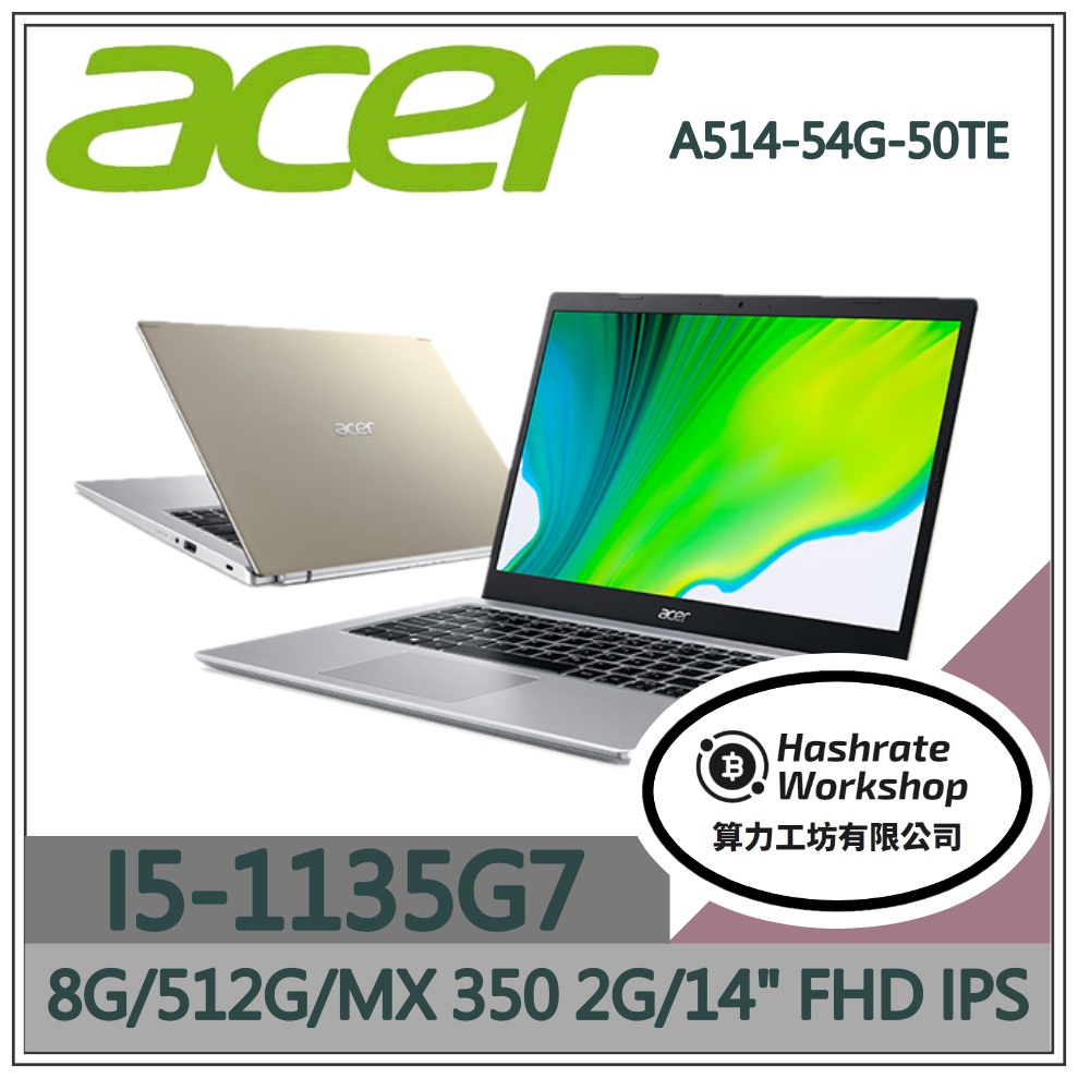 【算力工坊】I5/8G 文書 筆電 14吋 輕薄 效能 獨顯 MX350 宏碁acer A514-54G-50TE