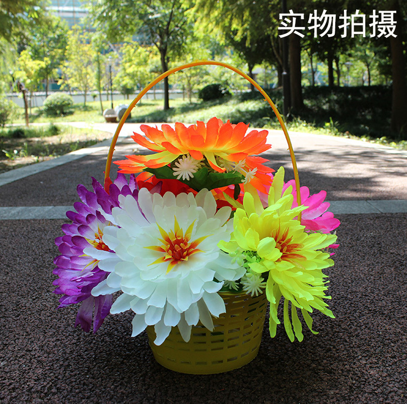 推薦熱銷 清明節花籃墓地用塑膠花模擬菊花墓前祭祀用花掃墓小花籃手提假花 蝦皮購物