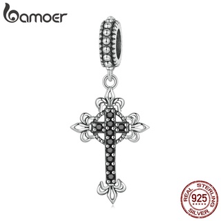 Bamoer 吊墜 925 銀色黑色復古十字吊飾, 用於 Diy 手鍊項鍊配件
