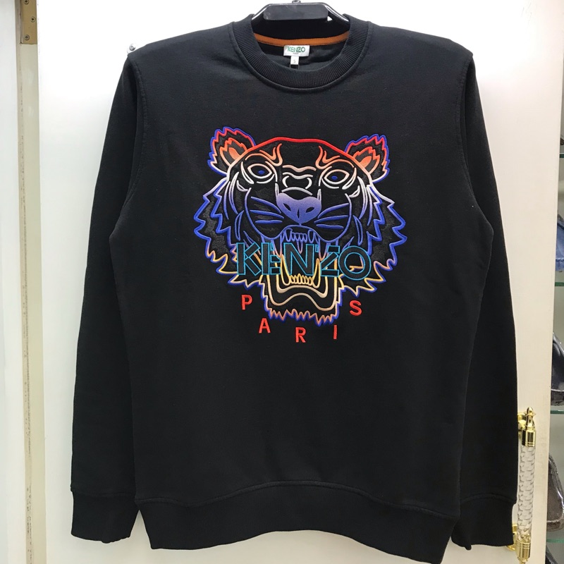 KENZO Paris 秋冬新款 黑色 漸層 刺繡 虎頭 圖案 長袖 大學踢 全新正品