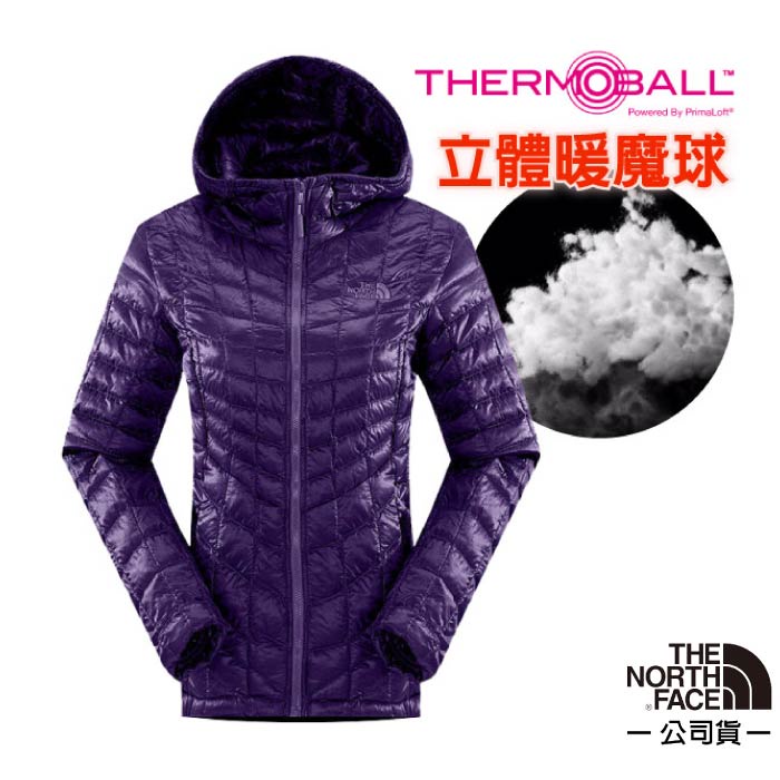 【美國 The North Face】女 PrimaLoft 超輕量暖魔球保暖連帽外套 CUD4-BDW 石榴紫 DV