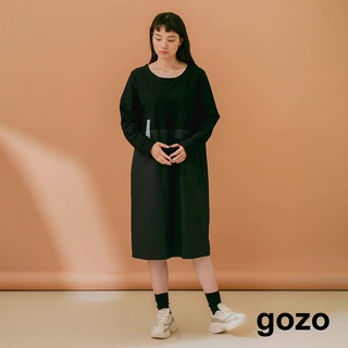 【gozo】➤大口袋造型拼接洋裝(黑色/深綠_M/L)｜女裝 百搭 休閒
