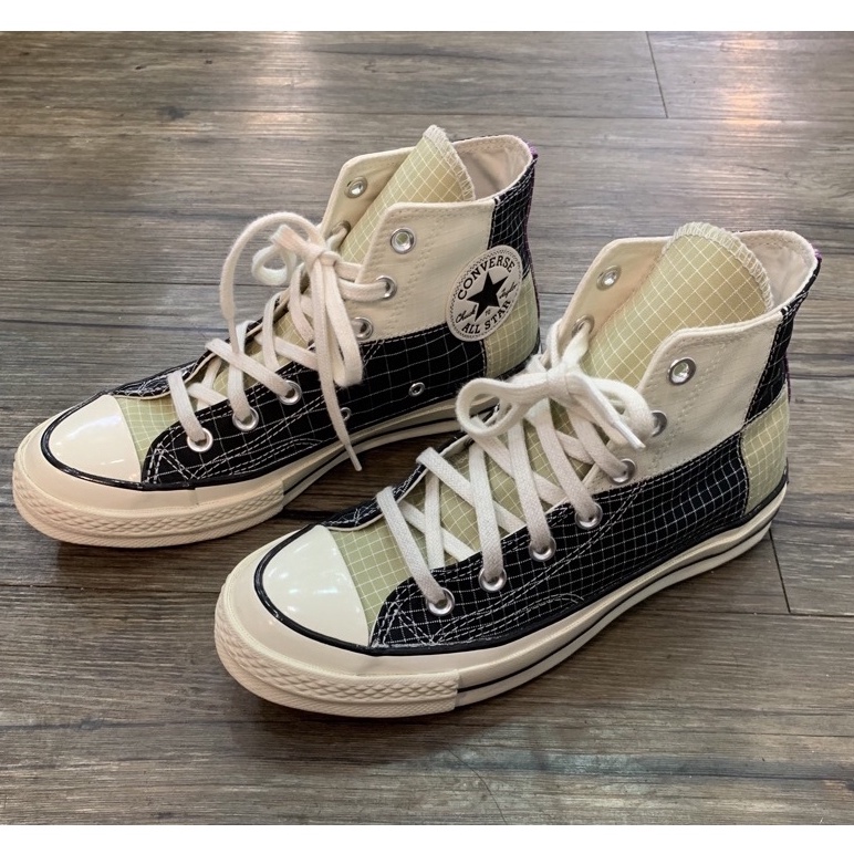 Converse  二手 1970S 三星標 166316C 黑/米白/綠灰/紫 格子拼接 復古 中性 高筒 帆布鞋