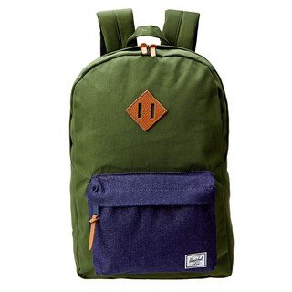 Herschel Heritage 高階 重磅 水洗 軍綠 單寧 深藍 厚帆布 真皮 筆電層 後背包 現貨